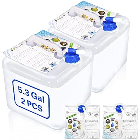 TOPOKO Camping Water Storage Containers - BPA Free Water Container for Outdoors Hiking Collapsible Water Jug with Spigot Emergency Water Storage for Survival Kits 2.6/5.3 Gallon - 5.3gal 2pc Cover