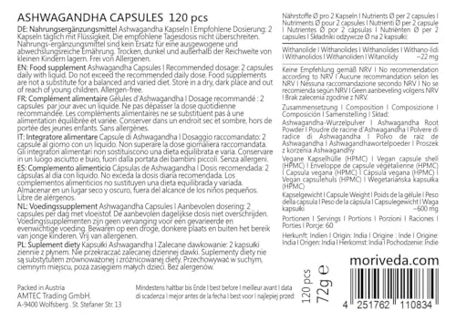 Ashwagandha Kapseln I höchste Bioverfügbarkeit I Withania Somnifera Wurzelpulver | Stress, Schlaf, innere Ruhe, Gelassenheit | Vegan, Laborgeprüft & Ohne Zusatzstoffe, ohne Magnesiumstearat | 120Stk