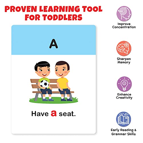 Image of Big Flash Cards for Kids: Sight Words & Sentences | 32 Double-Sided Picture Cards, Durable & Water Resistant | Early Learning & Development Toy for Preschoolers & Toddlers 2-6 Years
