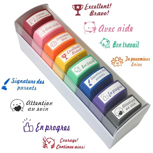 GYHWOFUL Tampons Auto-Encreurs pour Enseignants, Lot de 8 Tampons de Motivation avec Boîte de...