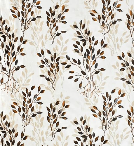 Image of DEVSANG Polyester 2 Print and 1 Plain Curtains Set of 3, Brown&White 5 Feet