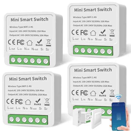 Confezione da 4 interruttori della luce intelligenti modulo a 1 via, compatibile con Smart Life, interruttore della luce Smart Mini Module fai da te, interruttore intelligente, interruttore WiFi