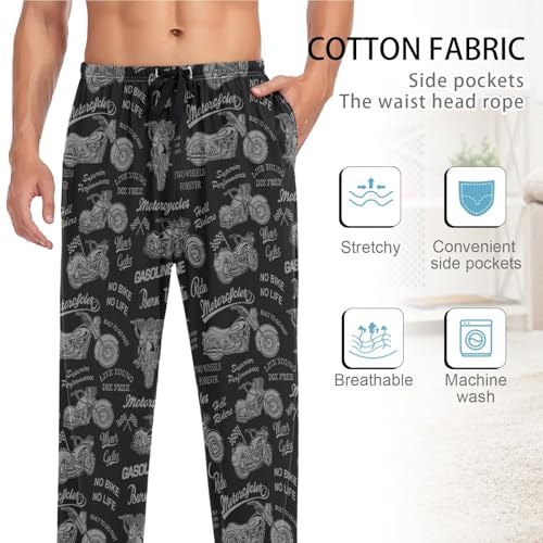 Men's Cotton Pajama Pants Soft Comfy Sleep & Lounge Motorcycle Pjs Bottoms with Pockets4