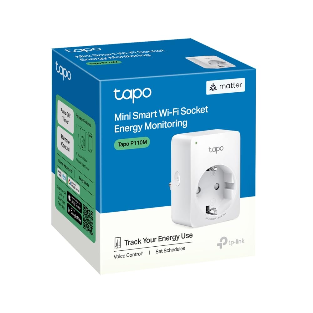 TP-Link Tapo P110M | Miniaturowe inteligentne gniazdko Wi-Fi z pomiarem zużycia energii | Kompaktowa konstrukcja | Zdalne sterowanie | Kompatybilne z Alexa i Google Home