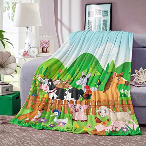 Farm Animal Throw Blanket, Cartoon Cute Animal Blanket for Kids Soft Cozy Flannel Farm Dog Pig Lamb Hen Horse Cow Blankets - Image 4