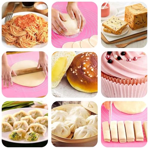 Image of LivingBasics 50x40 cm Silicone Roti Rolling Mat for Kitchen Non-Stick Chapati Dough Aata Kneading Mat with Measurement Guides /Food Grade Pad for Roti, Pizza, Paratha & Pastry (Pink, Pack of 2)