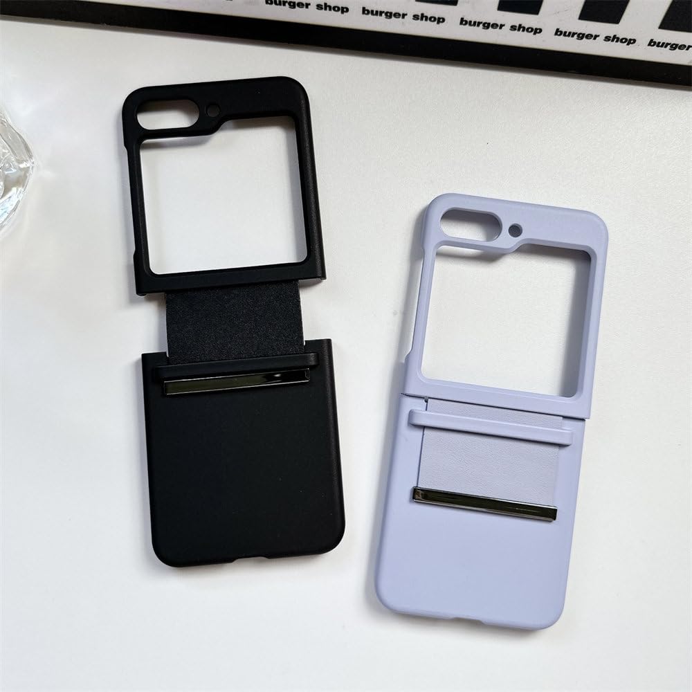 Funda de teléfono Plegable Mate con bisagra de Pulsera de Cuero para Samsung Galaxy Z Flip 5 4 3, Carcasa Trasera Dura de PC a Prueba de Golpes, Color Morado, para Z Flip 5