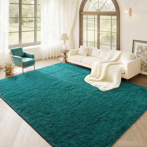 BENRON Fluffy Rugs for Living Room 6x9 Teal Green, Washable
