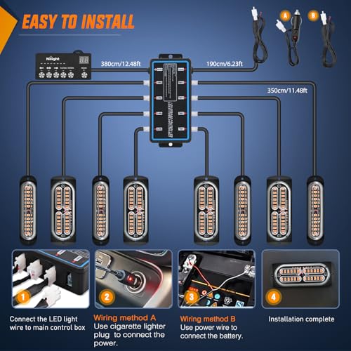 Image of Nilight 8PCS Led Strobe Lights with Controller 12V 24V Sync Feature Amber