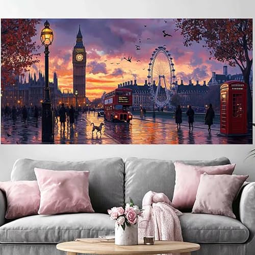 Kit Broderie Diamant Londres de Qualité : Toile 5D Full Drill 70x140 cm