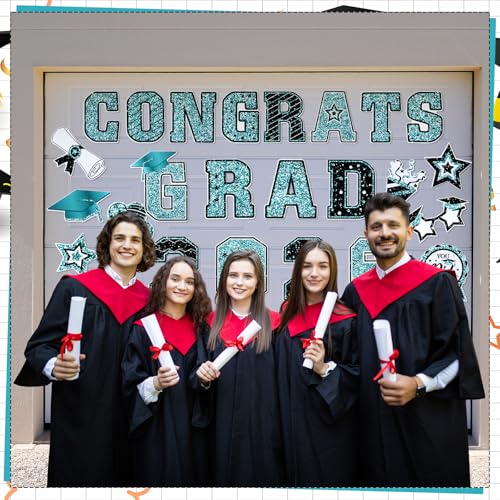 Image of Landhoow 30 Pcs Graduation Car Magnets 2026 Senior Graduation Car Decoration Bumper Sticker Congrats Grad Magnet Magnetic Refrigerator Decal for Grad Parade Party Supplies(Teal, Black)
