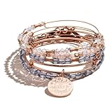 Alex and Ani Joyful, Merry & Blessed Charm Bangle Bracelet Set of 5, Swarovski Crystals, Beaded Bangles, Shiny Rose Gold, Medium, A20SETHOL4SR