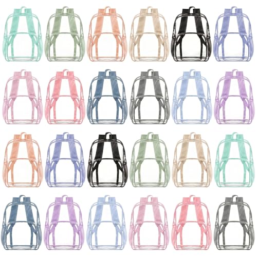 Image of Amylove 24 Pcs Clear Backpack bulk for Stadium Events Heavy Duty PVC Transparent Bookbag for College Workplace Security (15 Inches,Morandi 12 Colors)