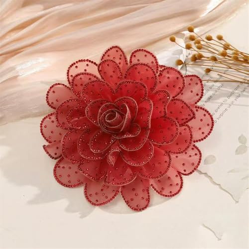 Image of Rhinestone Camellia Flower Big Brooch Lapel Pins for Women Fashion Crystal Fabric Floral Brooches Pin for Dresses Suit Accessories Jewelry Boutonniere Corsage Wedding Party 140mm