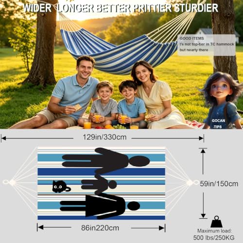 Image of GOCAN Double Hammock 2 Person Extra Large 330X150cm Load Capacity 600Pound Canvas Cotton Hammock for Patio Porch Garden Backyard Lounging Outdoor and Indoor XXL