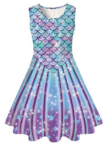 Mermaid Dress for Girls Summer Sundress Kids Sleeveless Outfit Birthday Dresses Size 10 Size 12 Spring Twirl Clothes 10-12 Years