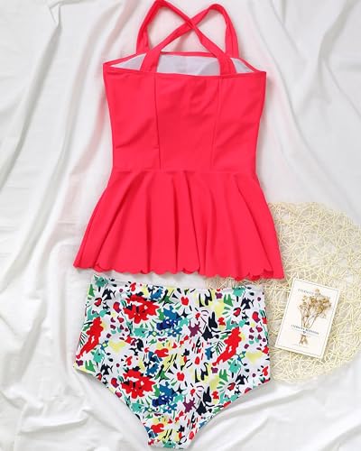 DaiLiWei Tankini Swimsuit for Women 2 Piece Modest Bandeau Bathing Suit High Waisted Cute Bikini Set Tummy Control Plus Size - Image 6