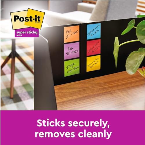 Image of Post-it Super Sticky Notes Soulful Collection - 6 Pads, 90 Sheets per Pad, 76 mm x 76 mm, Pink, Purple, Green, Grey, Blue - Extra Strong Sticky Notes for Notes, To Do Lists and Reminders