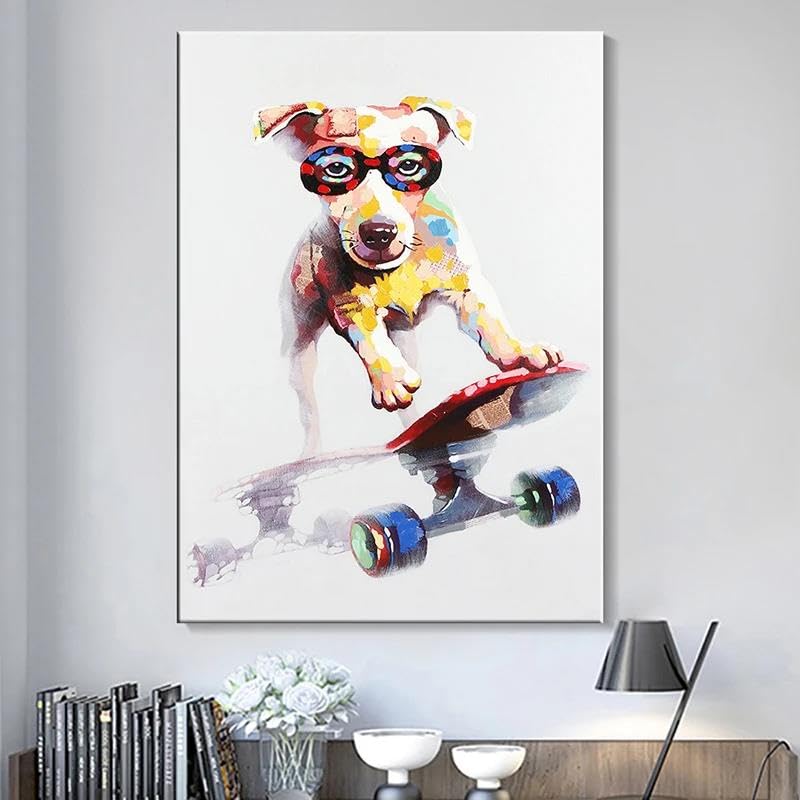 Affiche street art chien sur skateboard, impression sur toile 50x70cm