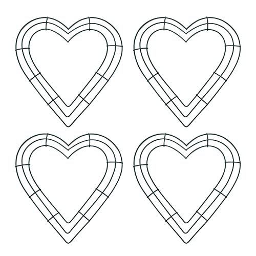UTALIND 4 Pcs Wire Wreath Frame Rings 10 inch Metal Wreath Form for Crafts Floral for Wedding Party Birthday Decoration, Dark Green Heart Shaped