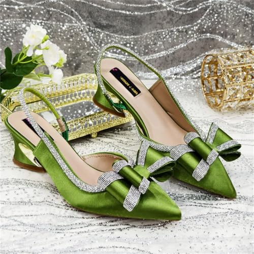 Women's Medium Heel Embroidered Pointed Toe Shoes Rhinestone Details Matching Evening Bag Set4