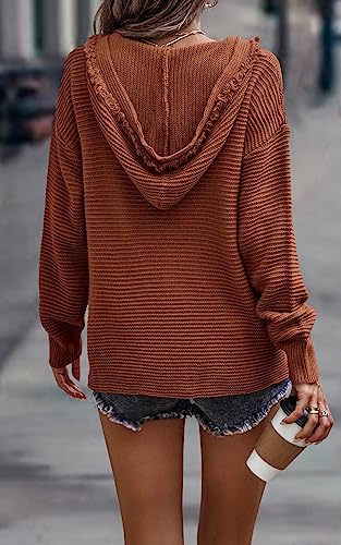 Image of PRETTYGARDEN Fall Sweaters for Women 2024 Long Sleeve Hoodie V Neck Ribbed Knit Pullover Tops