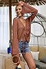 Saodimallsu Womens Oversized V Neck Shirts Flowy Crochet Bell Sleeve Boho Tops Sexy Tie Front Ruched Ruffle Top Blouse Brick Red #2