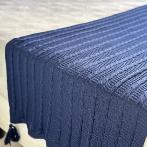 Peseira Luxo Para Cama Queen 230cm x 60cm, Poltrona e Sofá em Tricot - Modelo Premium. (Azul Marinho