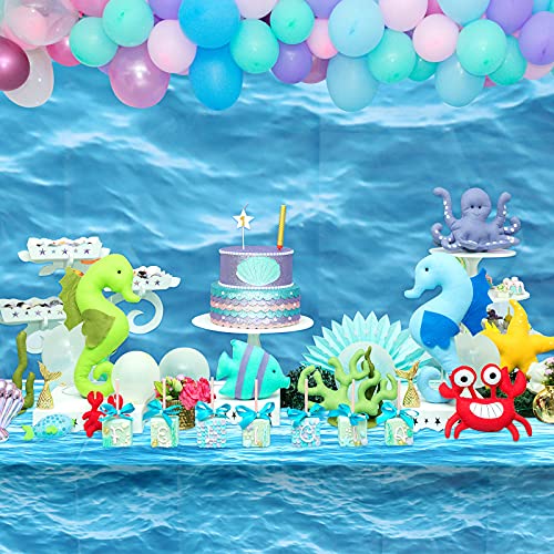 Image of Irenare 2 Pieces Ocean Plastic Tablecloth 54 x 108 Inch Blue | Water Waves Print, Disposable Table Cover for Under the Sea Theme Decoration Beach Pool Party, Birthday Baby Shower Supplies