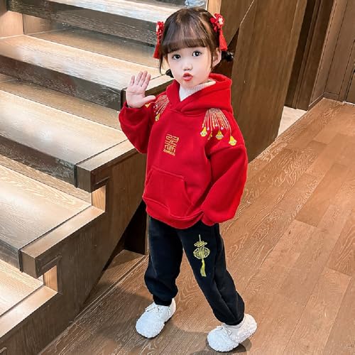 Girls' fleece-lined autumn and winter suit 2025 sweater children's single-layer fleece-lined New Year clothes2