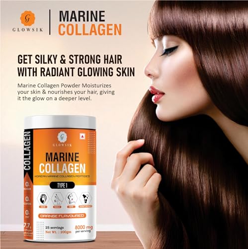 Image of Glowsik Korean Marine Collagen Powder | Marine Supplements for Women and Men | Skin Radiance Collagen (400gm - orange flavour)