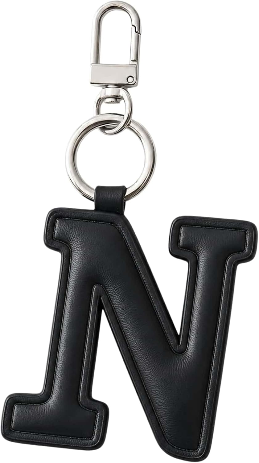 Initial Letter Keychain,Stainless Steel,Colorful Faux Leather Keyring for Backpack,Purse,Car Keys,Gift for Men Women