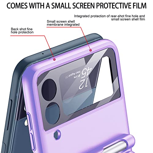 Cocoing For Samsung Galaxy Z Flip 4 Case,With Stylus Fashion Business Phone Case,With Hinge Protection Device And Camera Screen Protector,Case For Samsung Z Flip 4 2022 (Purple) #TOP4