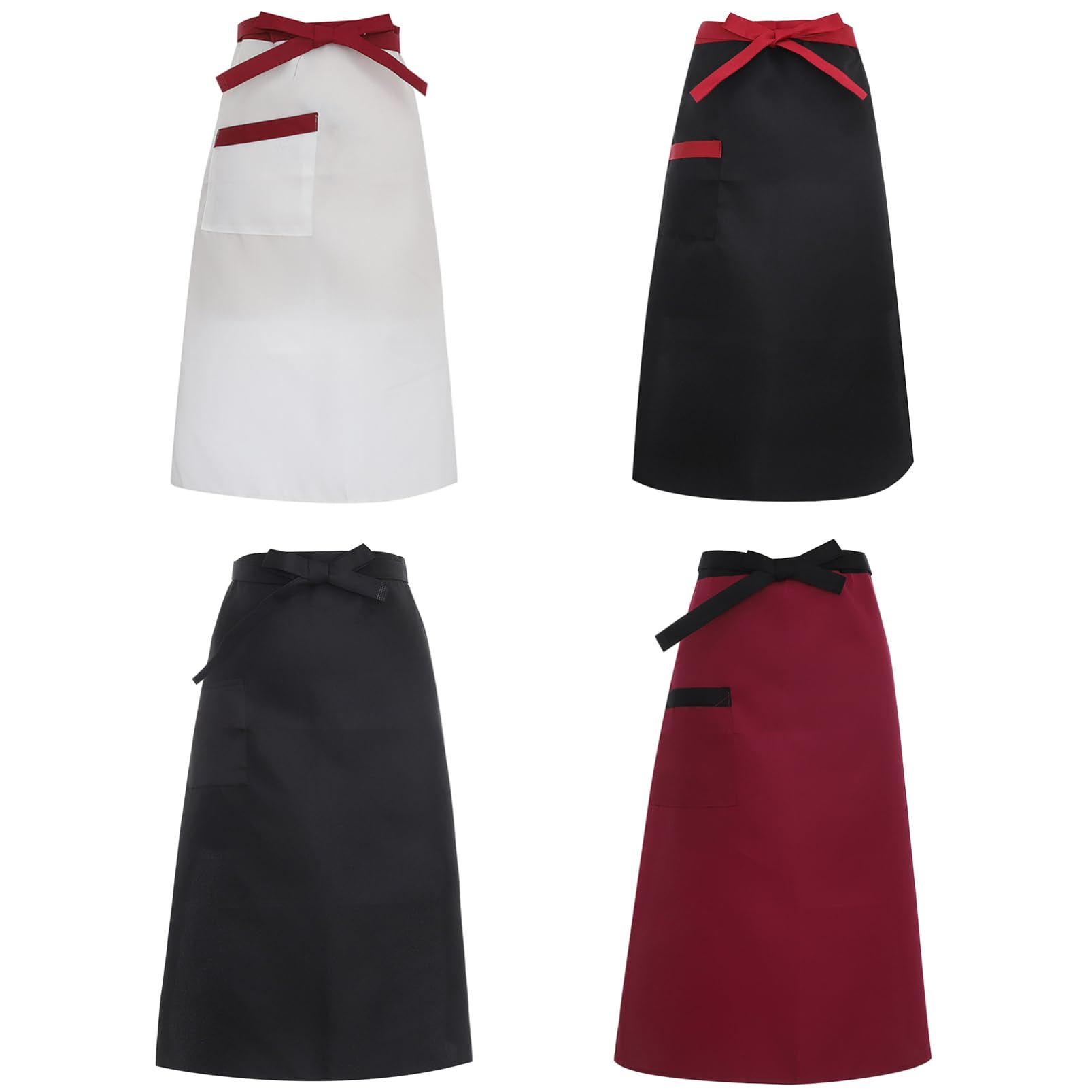 Unisex Server Aprons Waitress Apron Bowknot Lace Up Bib Aprons for Kitchen Backyard BBQ Workshop Restaura White&Red One Size by Aislor – One Size, Polyester, White&red