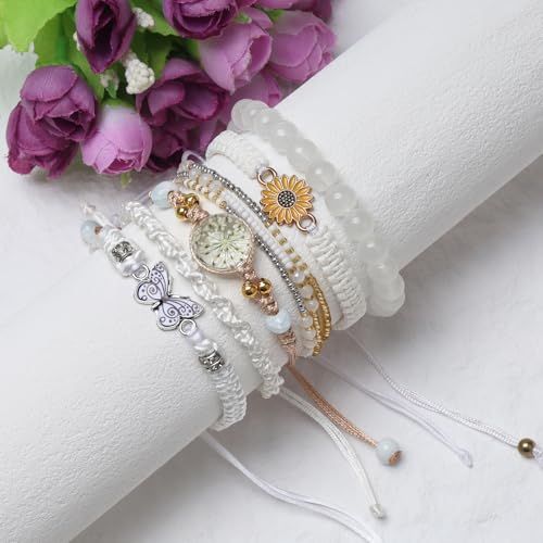 DS 6PCS String beads Charm Bracelets for Teen Girls Handmade Braided Rope Butterfly daisies Eternal flower Boho Surfer Bracelet for women Adjustable friendship Stretch birthday jewelry Gift Friends2