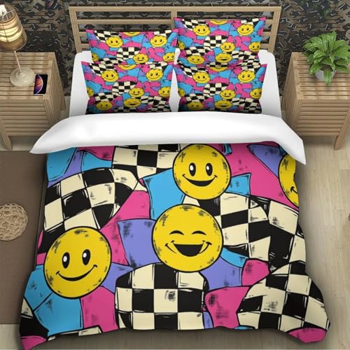 Housse de couette microfibre 200x200 lavable machine avec visages souriants 3D - 5