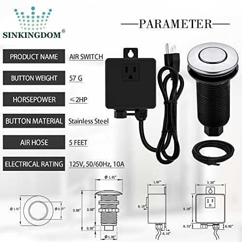 Sinkingdom Garbage Disposal Sinktop Air Switch Kit With Long Button,Brass Made Cover,Brushed Nickel #TOP1