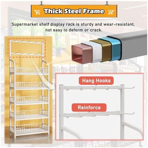 4-5 Tier Snack Rack Display Rack, Black/White Supermarket Snacks Shelf, Retail Display Racks, Commercial Potato Chip Display Rack,Large Potato Chips Display Rack,for Office, Store, Home (C image 4