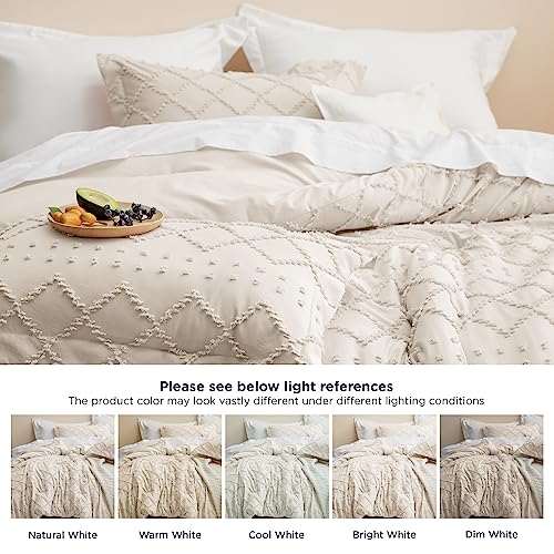 Image of Bedsure Oversized Queen Comforter Set - Beige Comforter, Boho Tufted Distressed Vintage Bedding for Kids, 3 Pieces Farmhouse-Style Bed Set for All Seasons, Fluffy Soft Bedding with 2 Pillow Shams