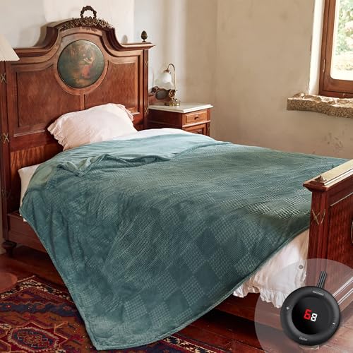 Electric Blanket Full Size 72''X84'' - Heated Blanket with Single Control Fast Heating 9 Heating Levels & 10 Hours Auto Off,ETL Certified Machine Washable (Green)