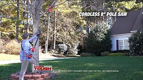 Person using Hyper Tough pole saw in a residential yard