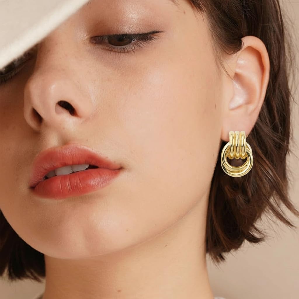 Trendy Chunky Knot Earrings for Women Gold Geometric Big Earrings Elegant Statement Lightweight Hypoallergenic Dangle Drop Fashion Jewelry - Image 6