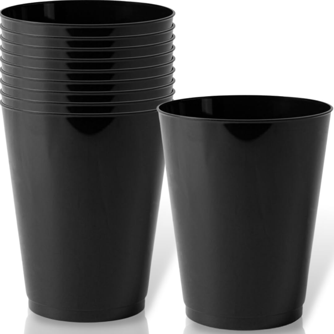 Blue Sky Tumblers Prime Collection Black 12oz Disposable Plastic Cups (10 Count) - Sleek, Round Design for Parties and Events