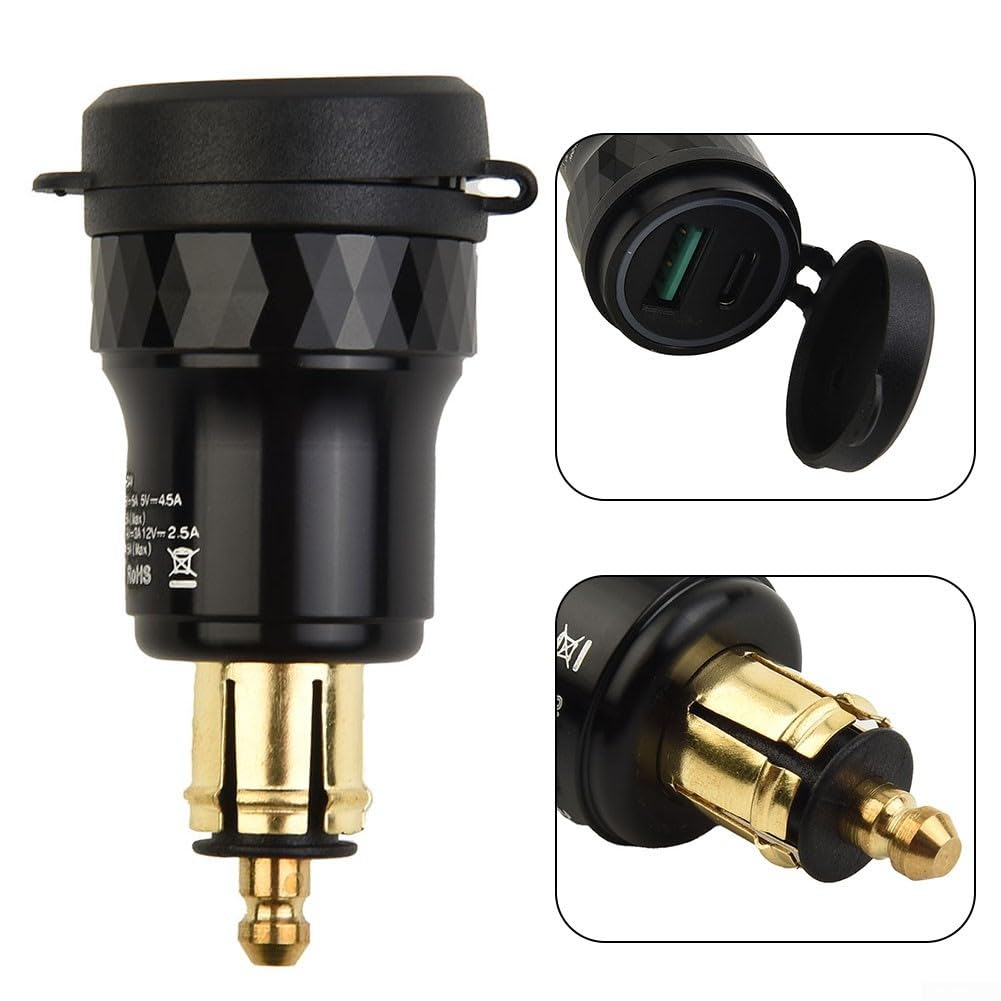 Yhenlovtt Adaptador de cargador dual USB de motocicleta para BMW, enchufe DIN impermeable de 4,2 A, puerto de alimentación de aleación de aluminio CNC para F800/F650/F700/R1200GS/R1200RT, negro
