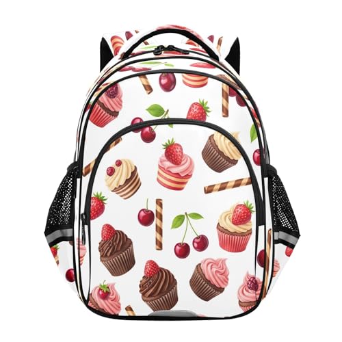 Cute Chocolate Strawberry Cupcakes Kids Backpack for Girls Boys Ages 8-14, Elementary School Backpack for Girls
