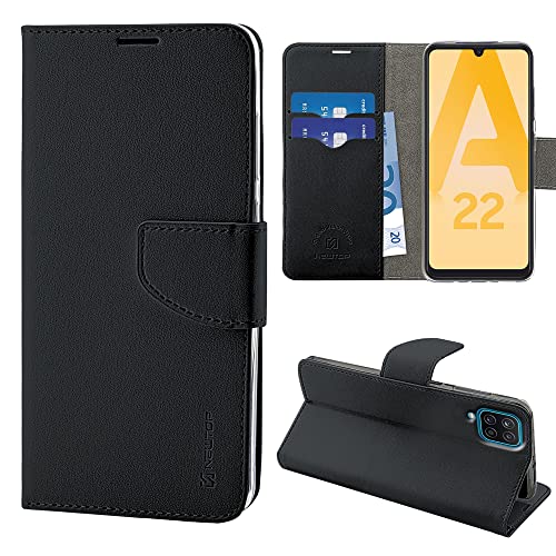 N NEWTOP Cover Compatibile con Samsung Galaxy A22 4G, HQ Lateral Custodia Libro Flip Chiusura Magnetica Portafoglio Simil Pelle Stand (Nero)