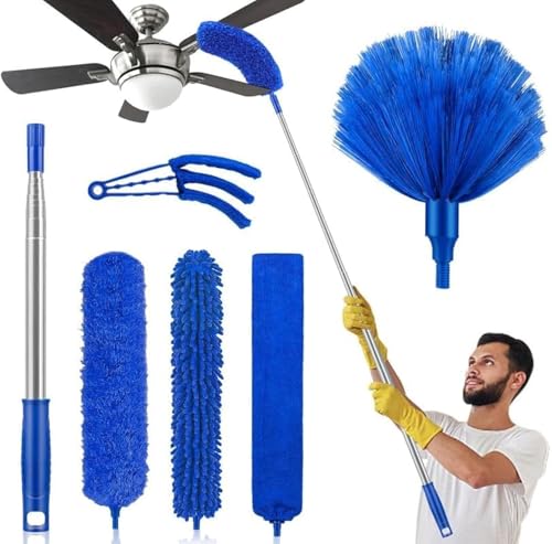 Dusters for Cleaning 6pcs Cobweb Dusters for Cleaning Kit with 100” Extension Long Pole Gap Duster Microfiber Chenille Duster for High Ceiling Fan Cobweb Blinds Car Furniture Dusting Wand Washable