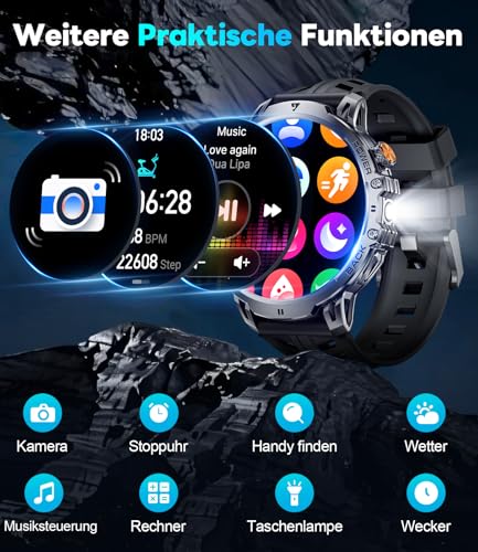 Image of LIGE Military Smart Watches for Men(3 Bands),1000mAh /1.85 inch HD Large Screen Smartwatch, Flashlight /110+ Sports Modes /IP68 Waterproof /Sleep Monitor, Fitness Tracker Watch for Android iOS,Jet Black
