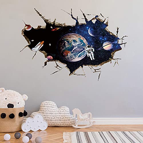 3D Planet Galaxy Astronaut Wall Stickers, Dilibra Removable Universe Outer Space Spacecraft View Window Wall Decals For Kids Children Bedroom Living Room Decor #TOP5