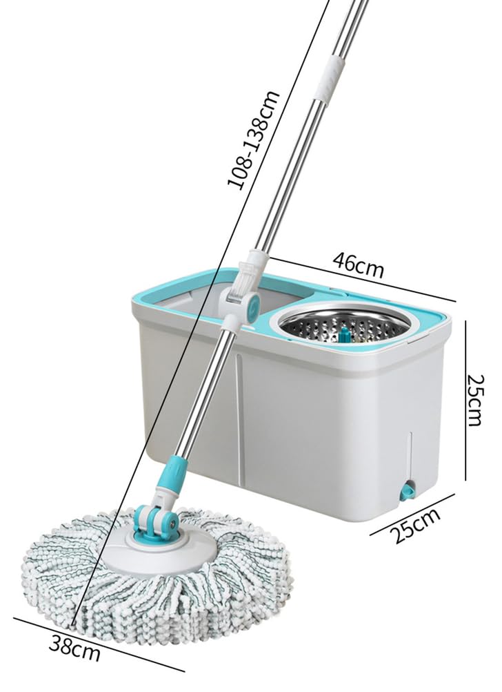 MOP y Cubo con Wringer Establecido 360 ° 4PSC Microfibra Spin Mop con Cubo y Cabezales duales de trapeador de Duendes.
